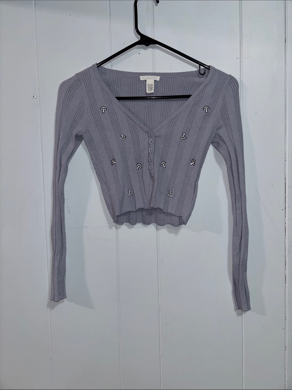 Full Tilt Rib-Knit Embellished Cropped Cardigan